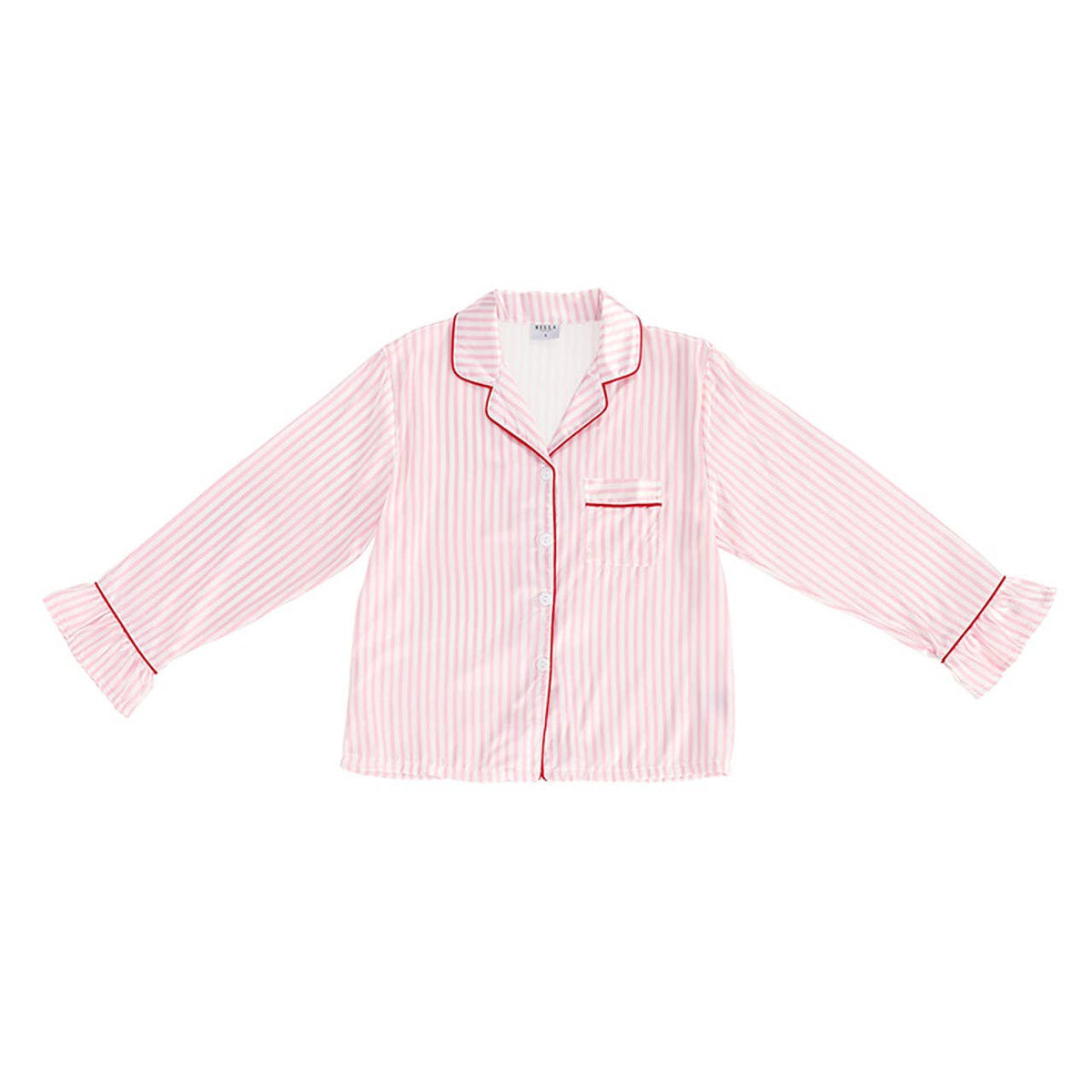 Ruffle PJ Set With Velvet Tie - Pink Stripe: 100% Polyester / Large