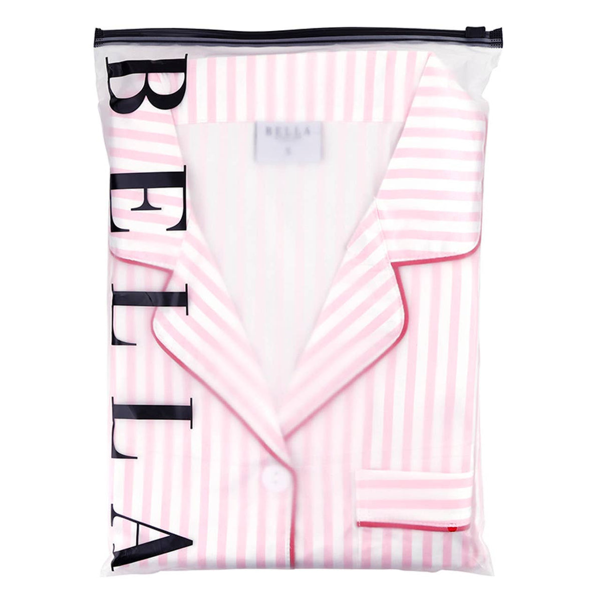 Ruffle PJ Set With Velvet Tie - Pink Stripe: 100% Polyester / Large
