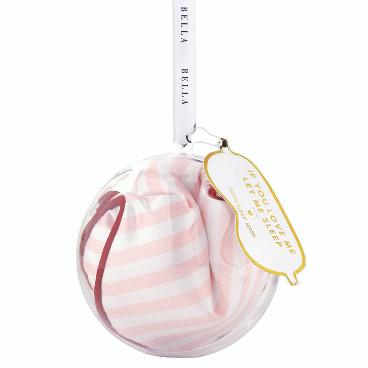 Sleep Mask in Ornament - Light Pink Stripe + Burgundy Trim: 100% Polyester / One Size Fits Most