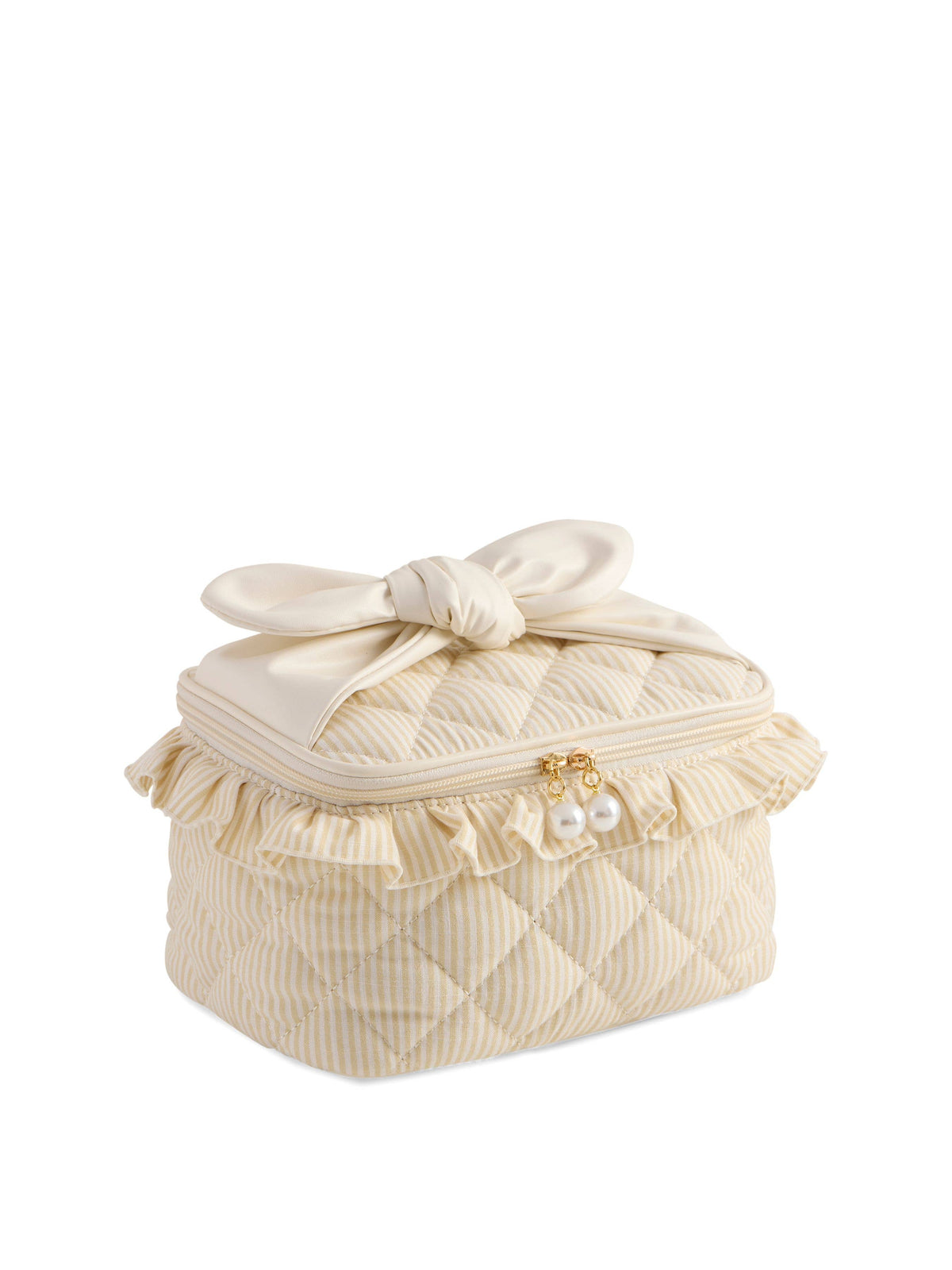 RUFFLE COSMETIC CASE,BEIGE