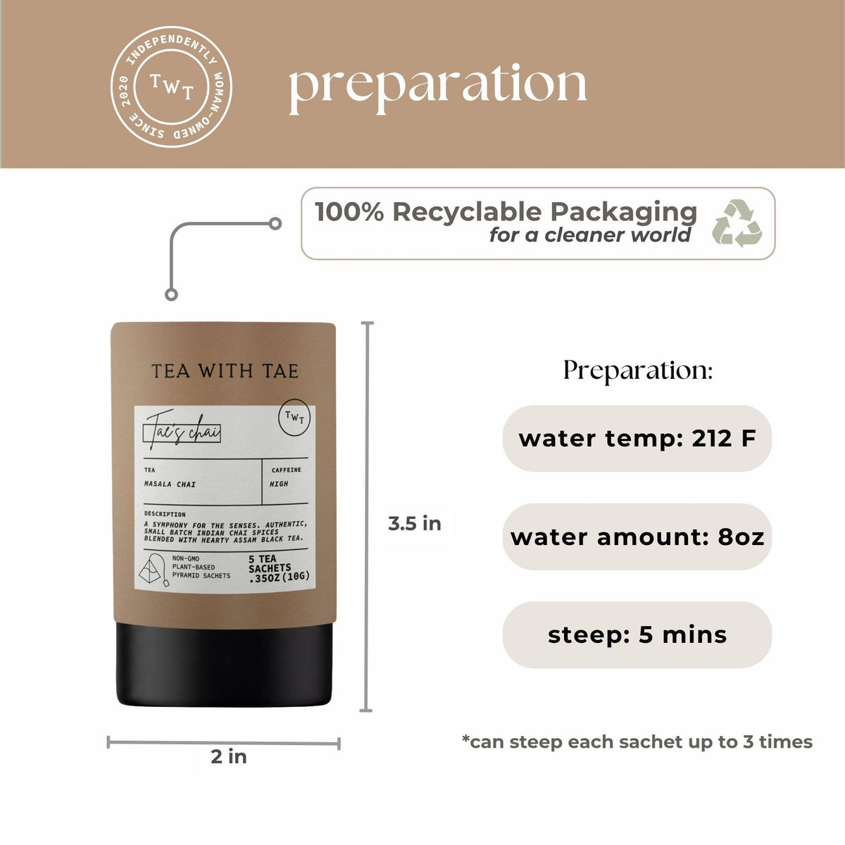 Tae's Chai Black Tea Mini Tea Tube Gift (5 tea bags)
