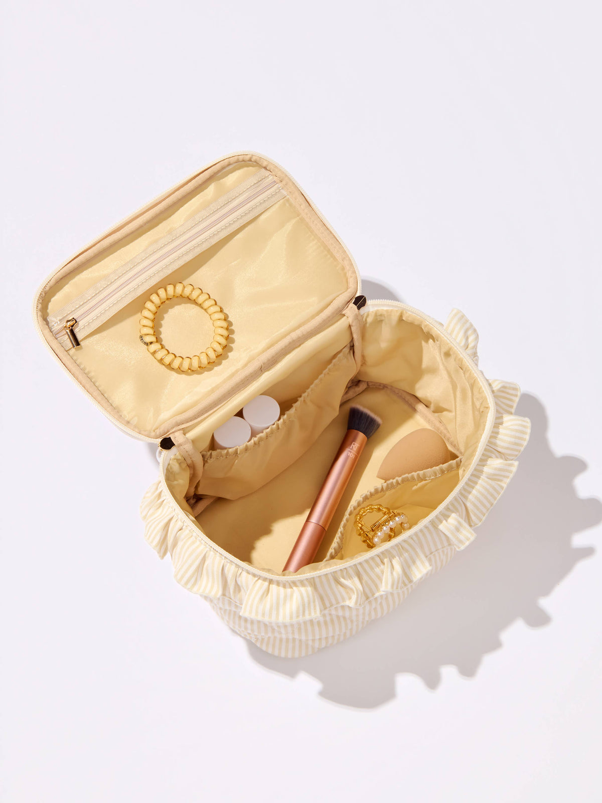 RUFFLE COSMETIC CASE,BEIGE